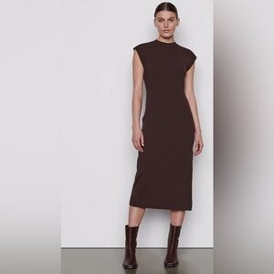 NWT Frame Cap Sleeve Crew Neck Midi Dress in Mahogany Brown  Size XS